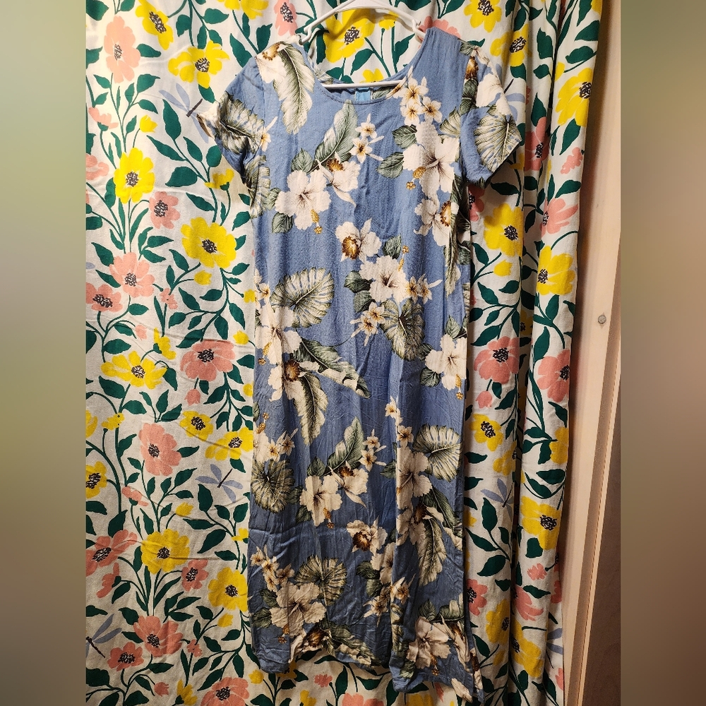 Vintage 90s Bishop St Apparel Tropical Floral Maxi Dress